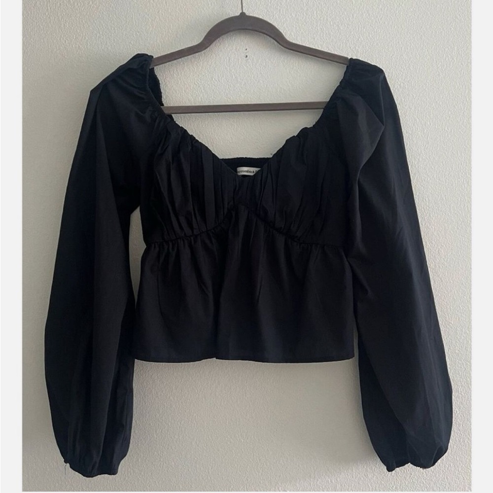 Abercrombie & Fitch Black Long Puff Sleeve Crop Blouse